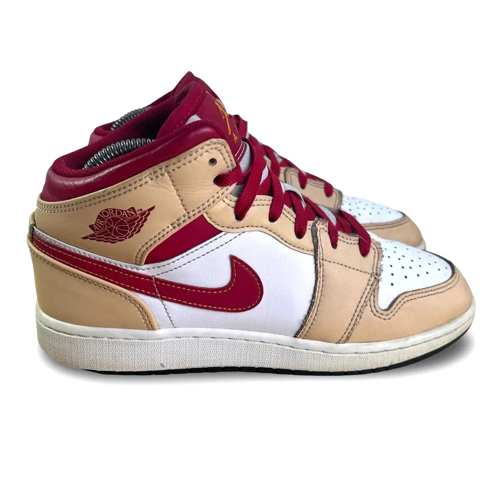 Nike Air Jordan 1 Mid Light Curry Cardinal Youth Size 6 Womens Size 7.5